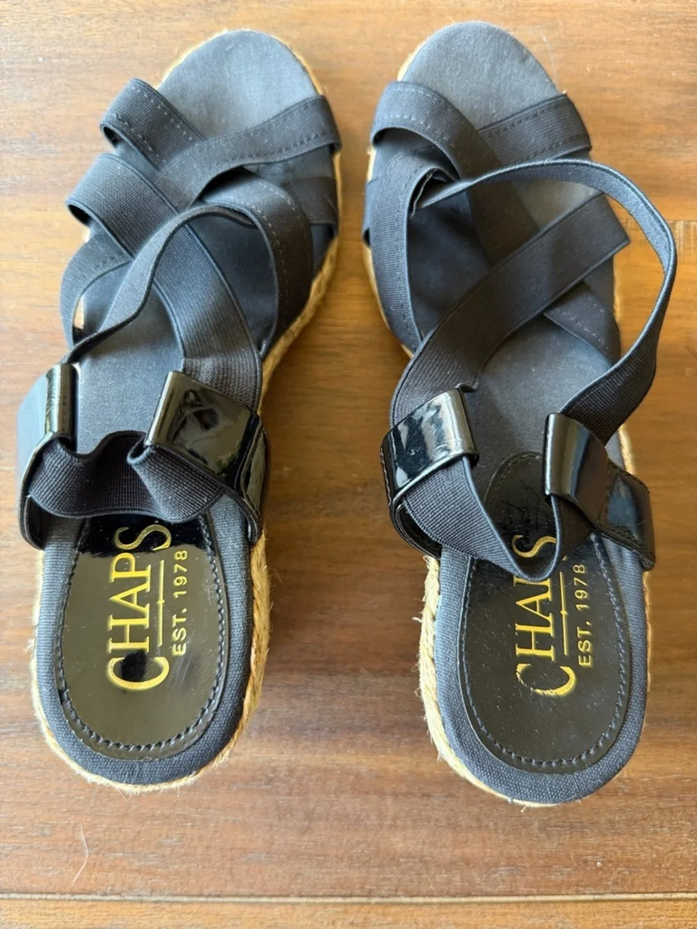 Champs Black Crisscross Espadrille Wedge Sandals